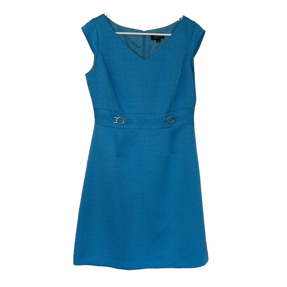 Tahari Arthur S Levine Size 8 Blue Midi Women's Sheath Square Neckline Dress